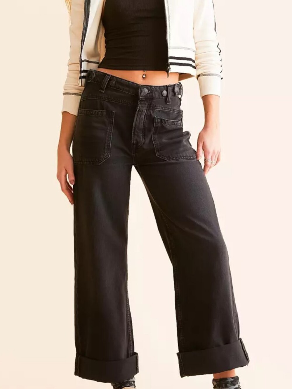 Free People We The Free Palmer Cuffed Jeans In Black